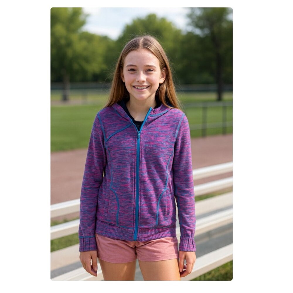 Ivivva Hoodie Jacket Girls 14 Pink Blue Space Dye Full Zip Hooded Athletic Gym